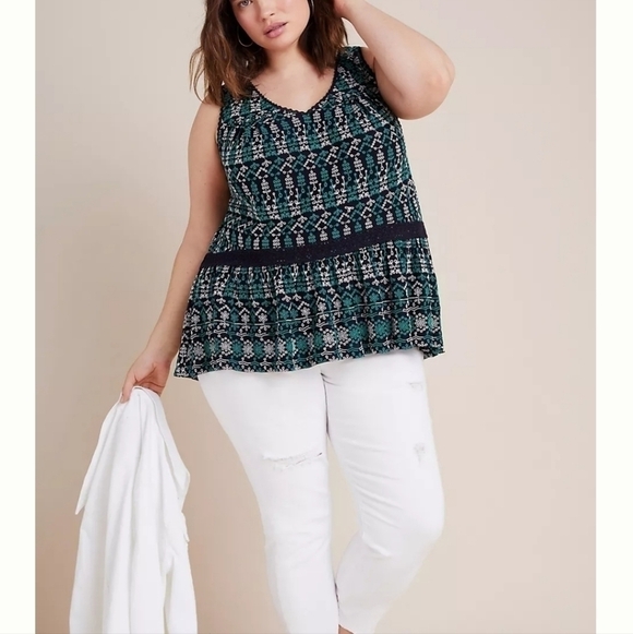 Maeve Tops - Maeve By Anthropologie-NWT- Cammie Embroidered Peplum Top-Size Small